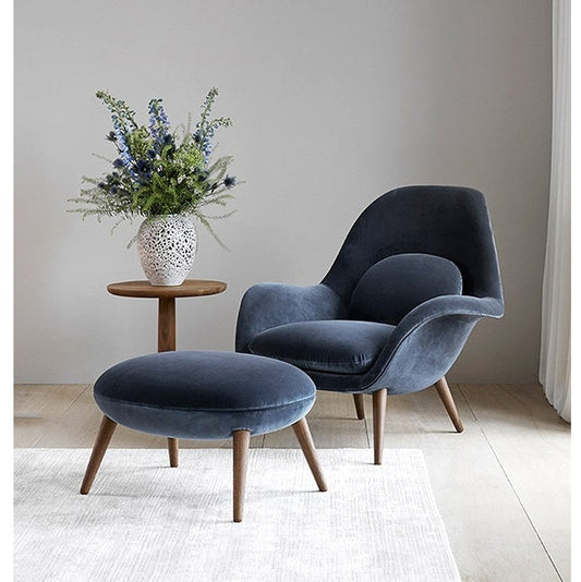 Fredericia Swoon Armchair And Footstool, Velvet, Blue