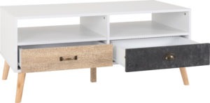 Nordic 2 draw coffee table white/Distressed Effect
