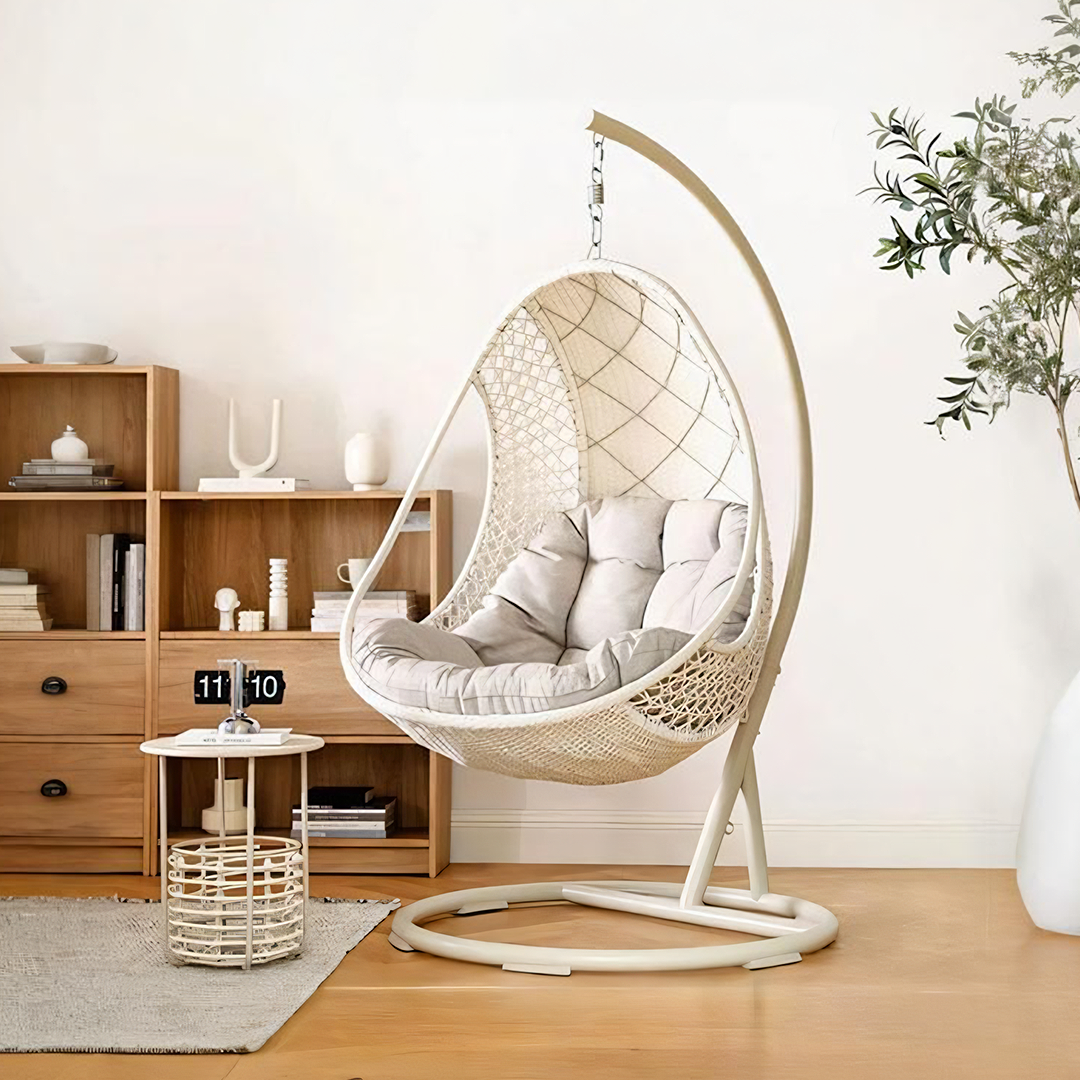 Pearl Rattan Garden Hanging Egg Chair with Stand