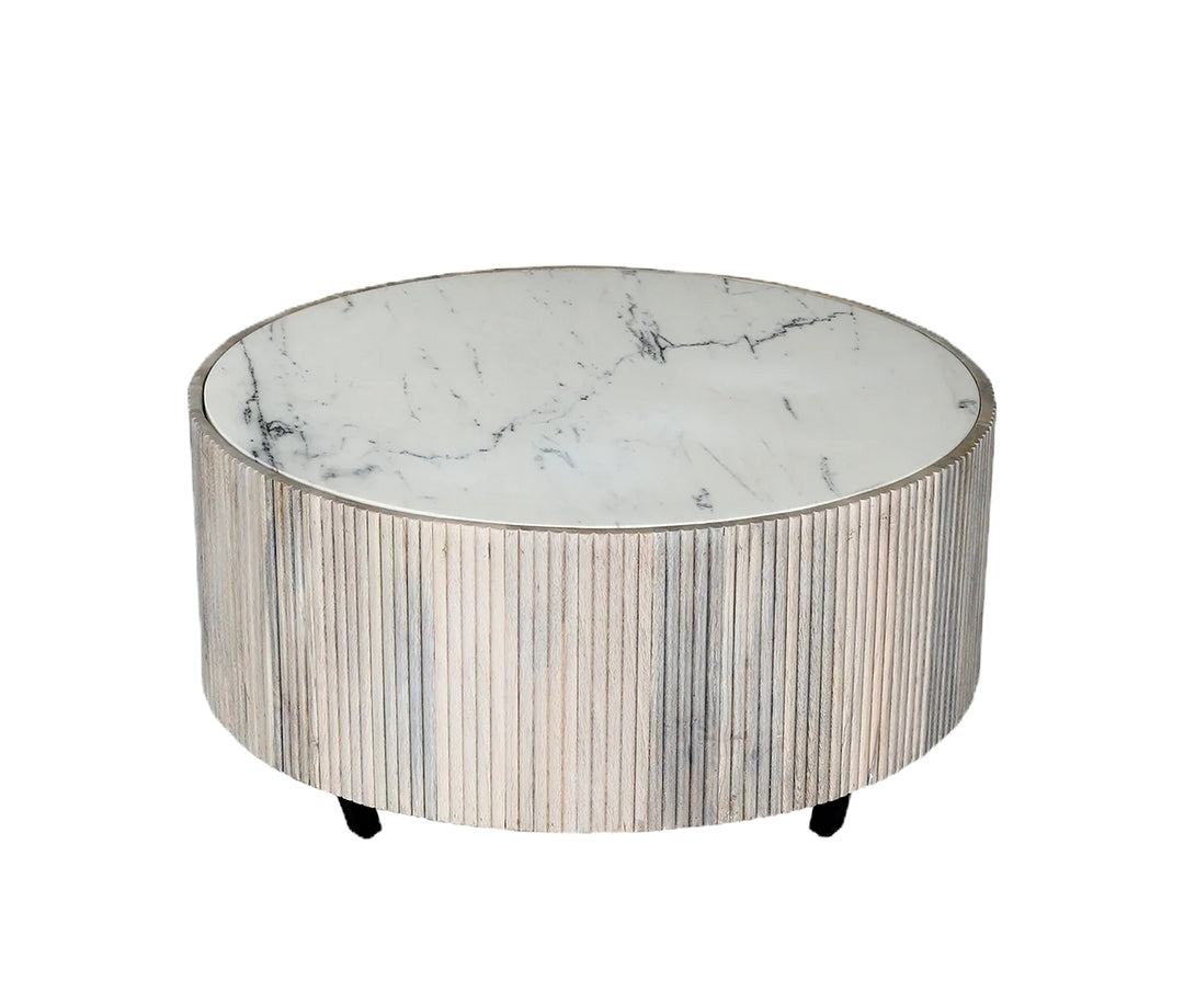 Selene Drum Marble Top Coffee Table-Natural/White