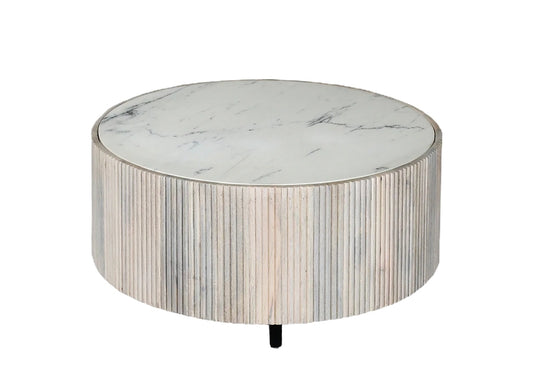 Selene Drum Marble Top Coffee Table-Natural/White