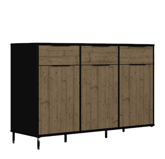 Madrid 3 Door Sideboard Black and Acacia Effect Finish
