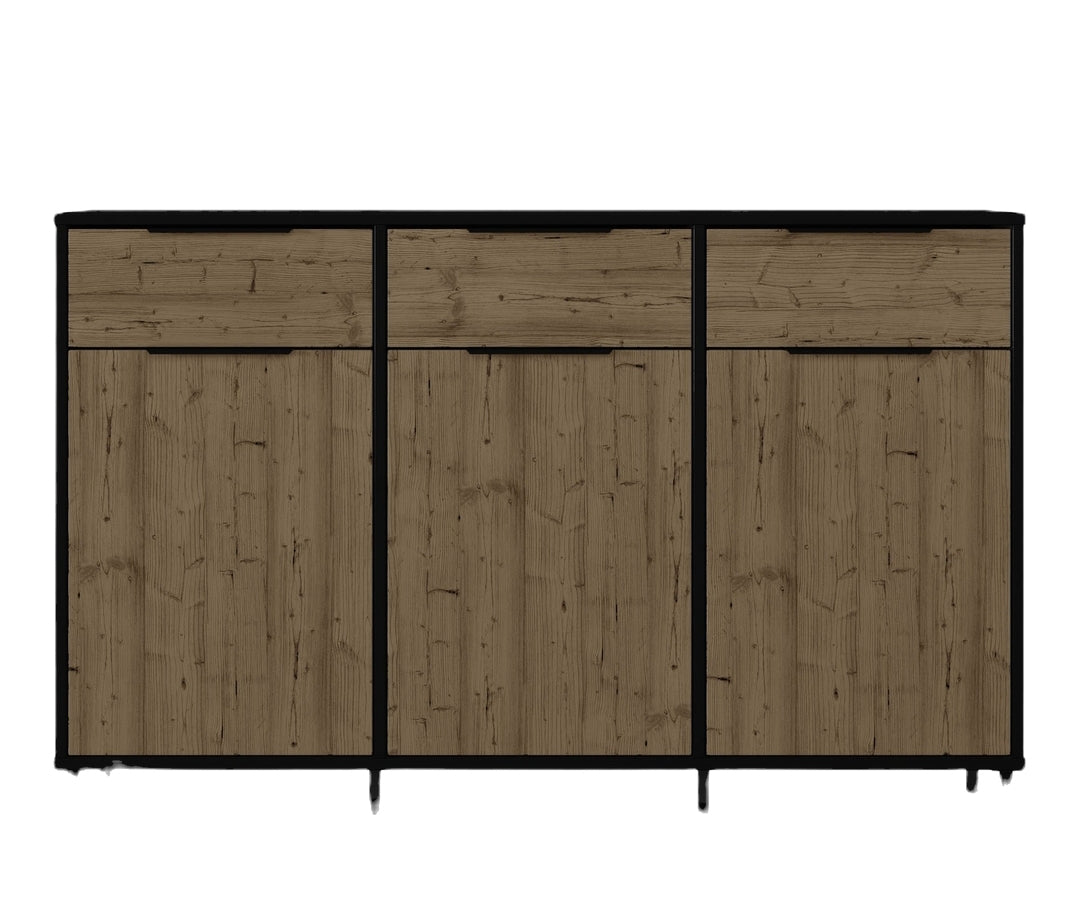 Madrid 3 Door Sideboard Black and Acacia Effect Finish
