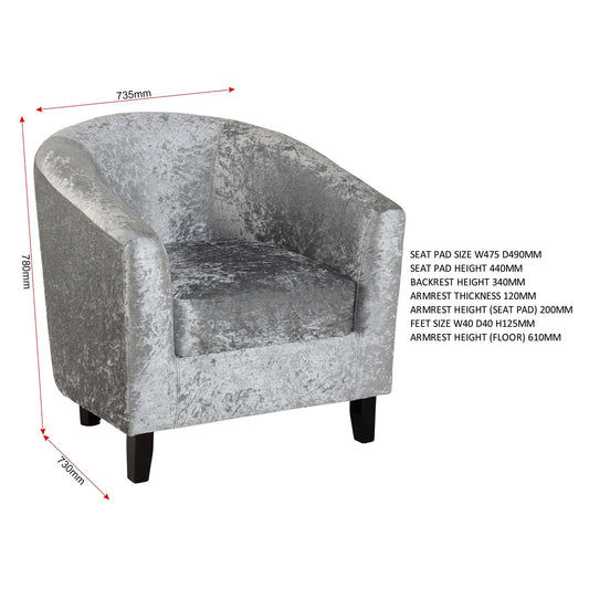 Hammond Tub Chair-Silver Crushed Velvet