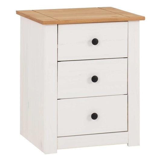 Panama 3 Drawer Bedside White/Natural Wax