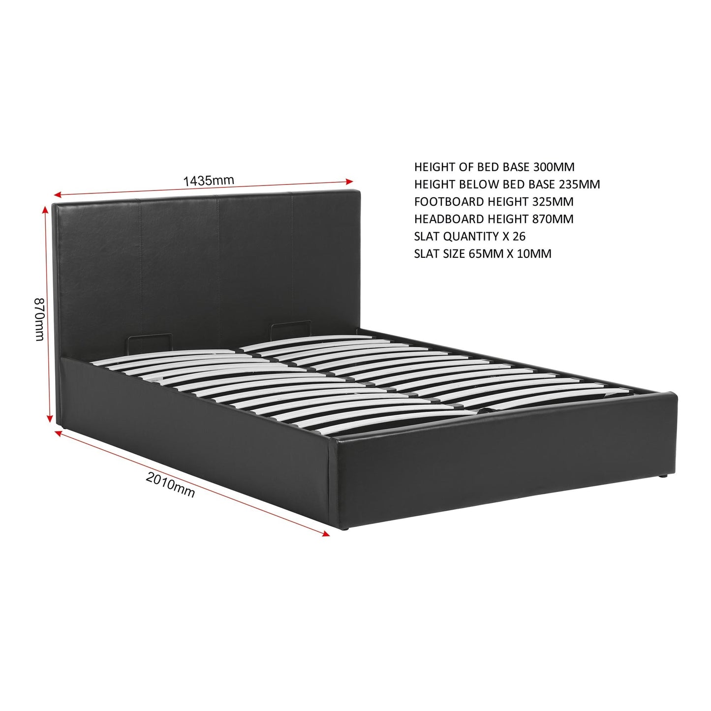 Waverley 4'6" Storage Bed-Black Faux Leather