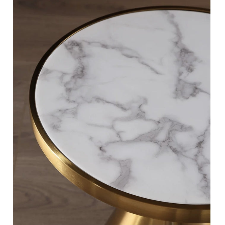 Modern Side Table with Marble Top and Metal Base