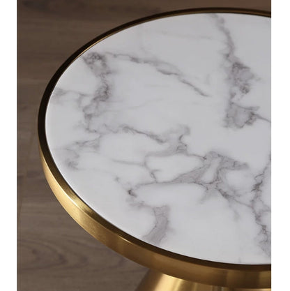 Modern Side Table with Marble Top and Metal Base