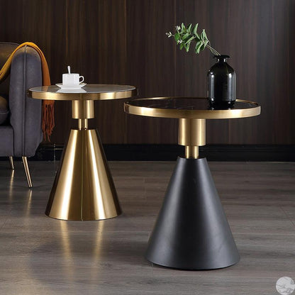 Modern Side Table with Marble Top and Metal Base