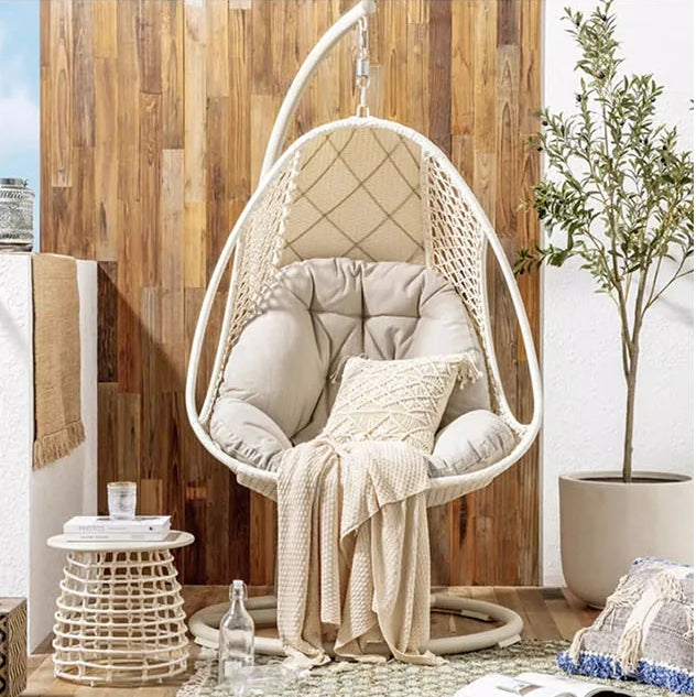 Pearl Rattan Garden Hanging Egg Chair with Stand