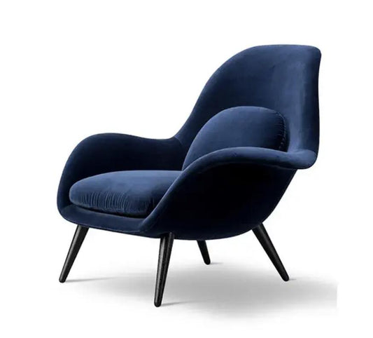 Fredericia Swoon Armchair And Footstool, Velvet, Blue