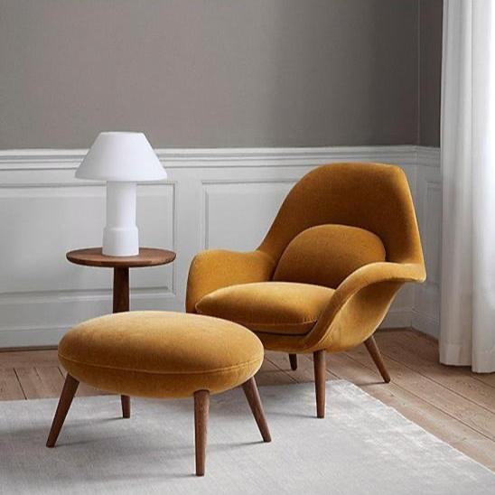 Fredericia Swoon Armchair And Footstool, Velvet, Blue