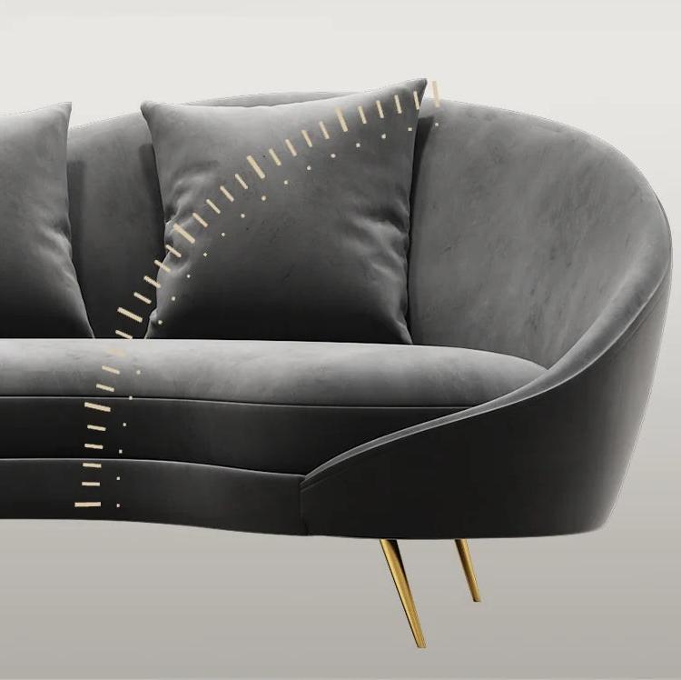 Slender Modern Curved Two Seater, Three Seater, Armchair, Velvet