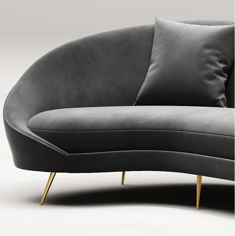 Slender Modern Curved Two Seater, Three Seater, Armchair, Velvet