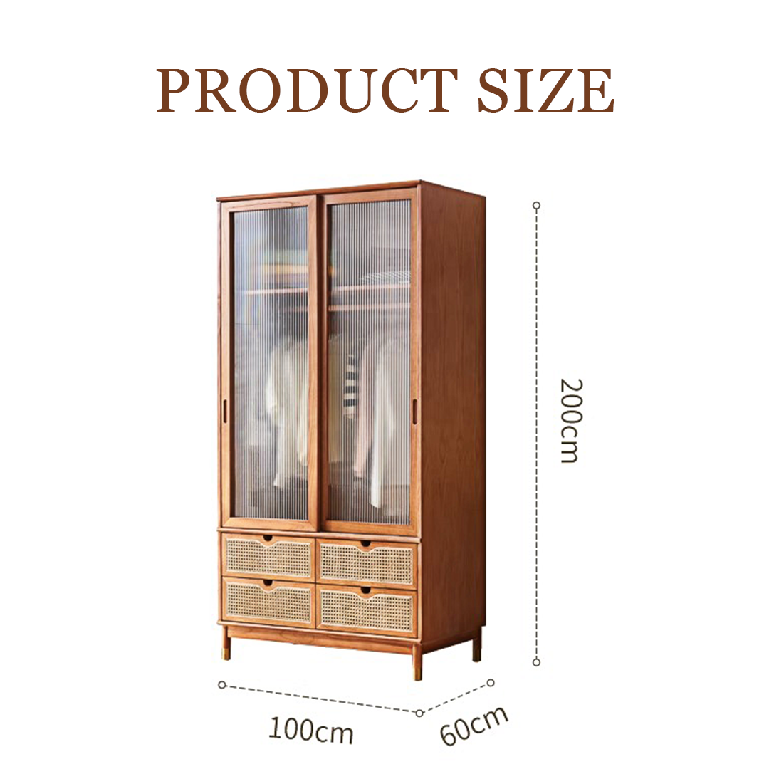 Fritzy Rattan Wardrobe With Coat Hanger & Sliding Glass Doors