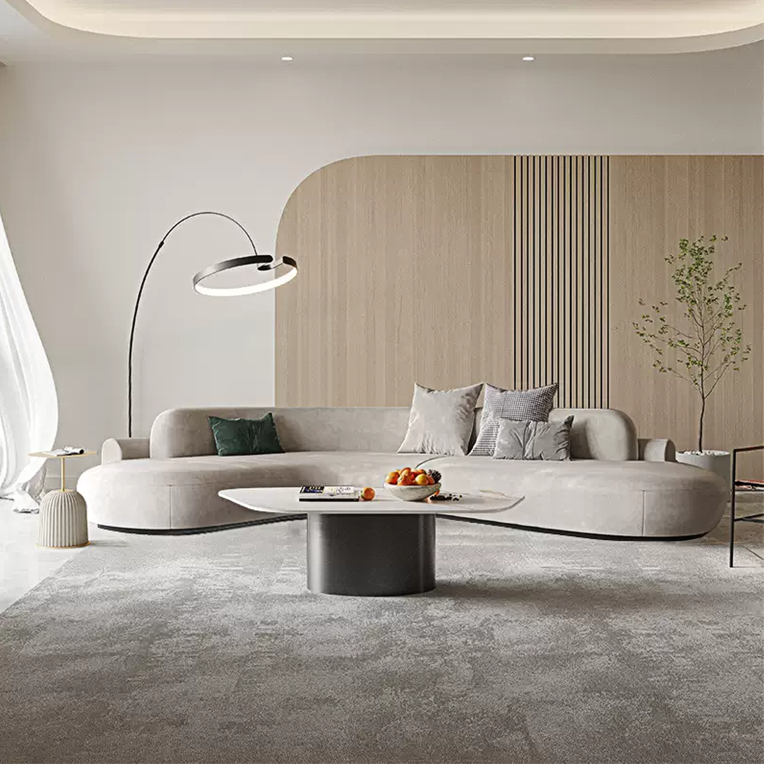 Cosima grey curved sofa velvet
