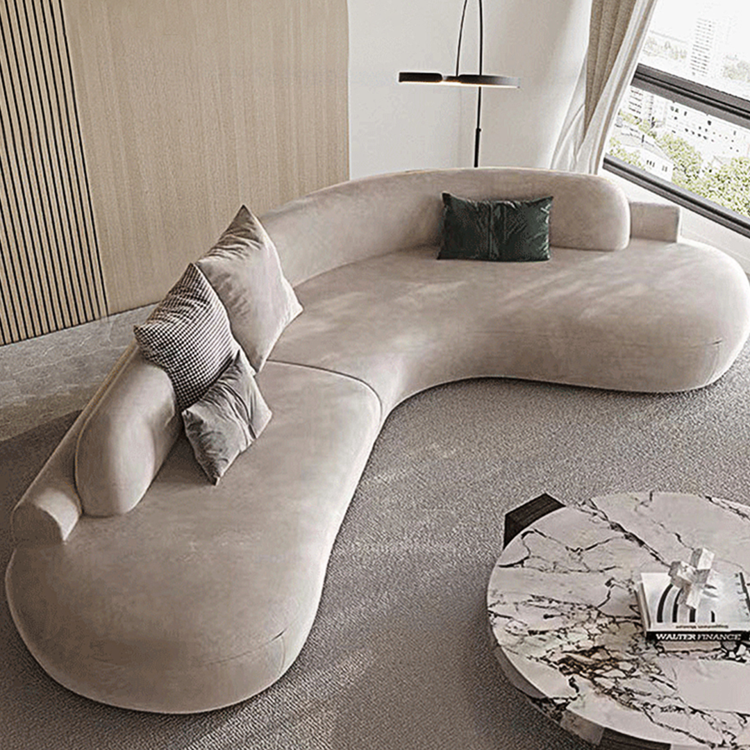 Cosima grey curved sofa velvet