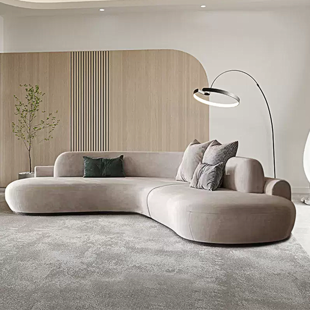 Cosima grey curved sofa velvet