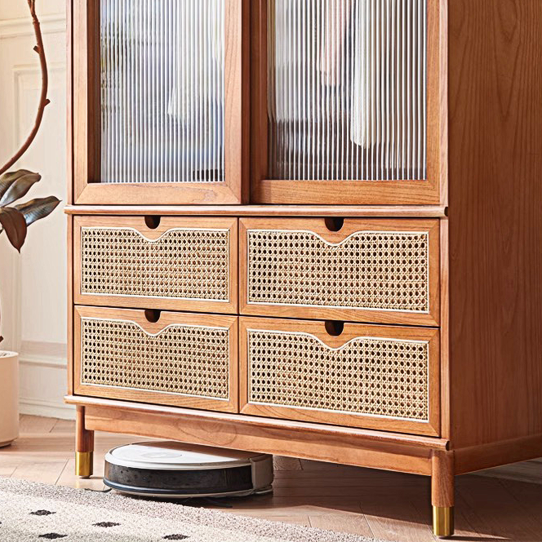 Fritzy Rattan Wardrobe With Coat Hanger & Sliding Glass Doors