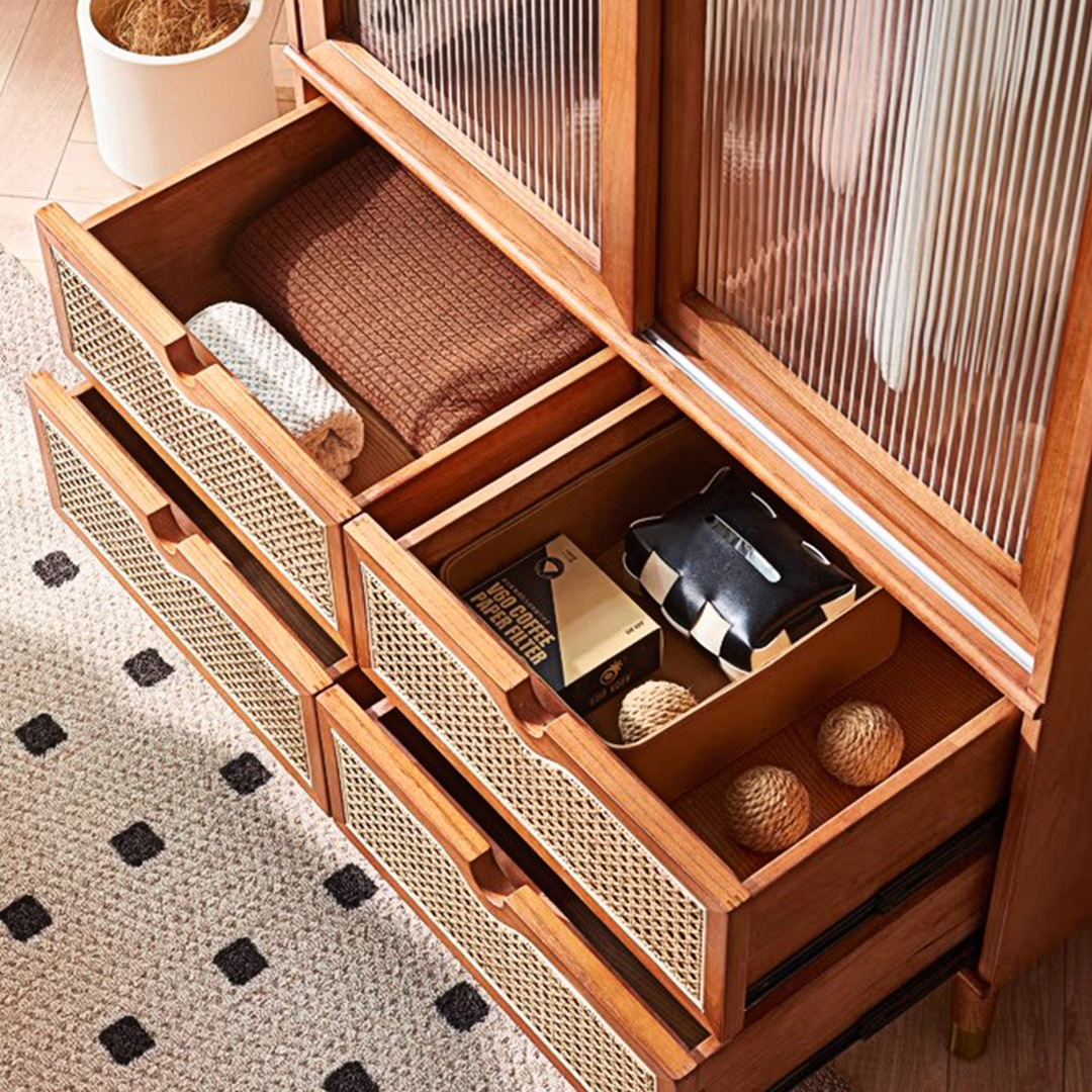 Fritzy Rattan Wardrobe With Coat Hanger & Sliding Glass Doors