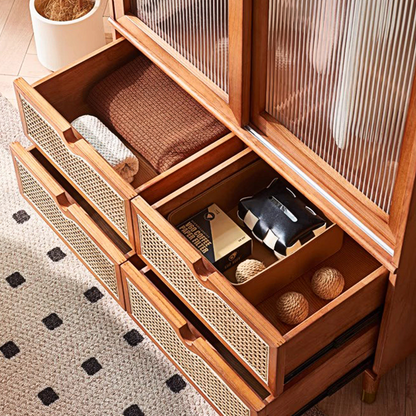 Fritzy Rattan Wardrobe With Coat Hanger & Sliding Glass Doors