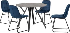Athens round dining set with lukas chairs sapphire blue velvet