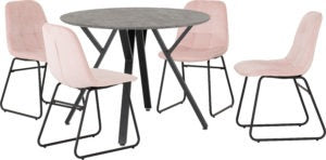 Athens round dining table with pink lukas chairs