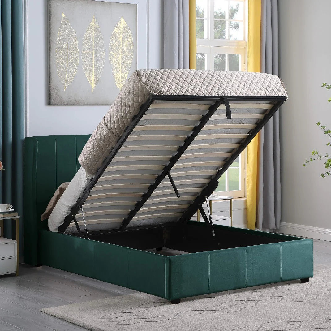 Amelia plus 4'6" storage bed Green Velvet fabric