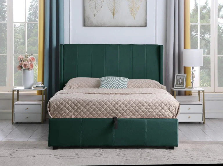 Amelia plus 4'6" storage bed Green Velvet fabric