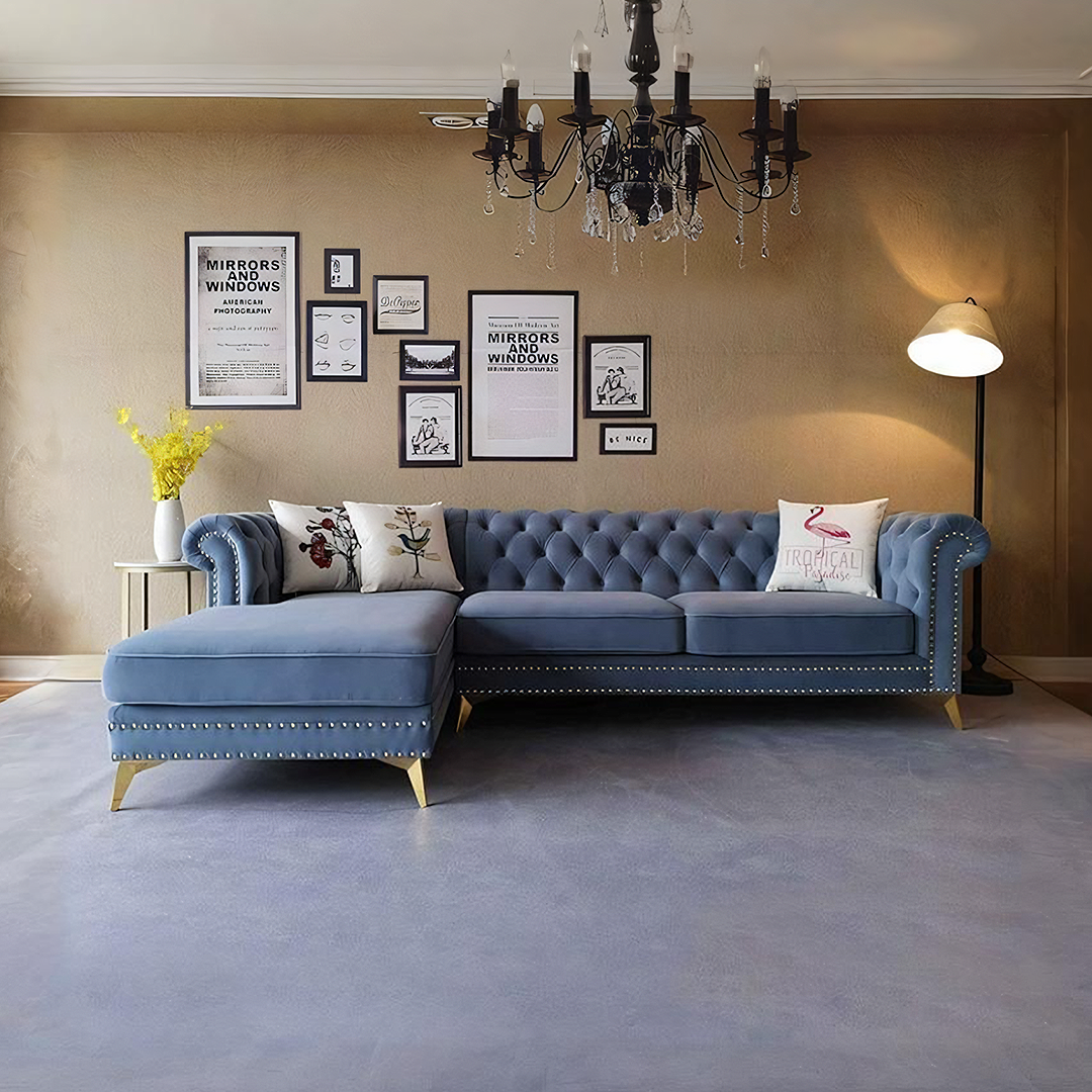 Glamour Three Seater Corner Sofa, Velvet