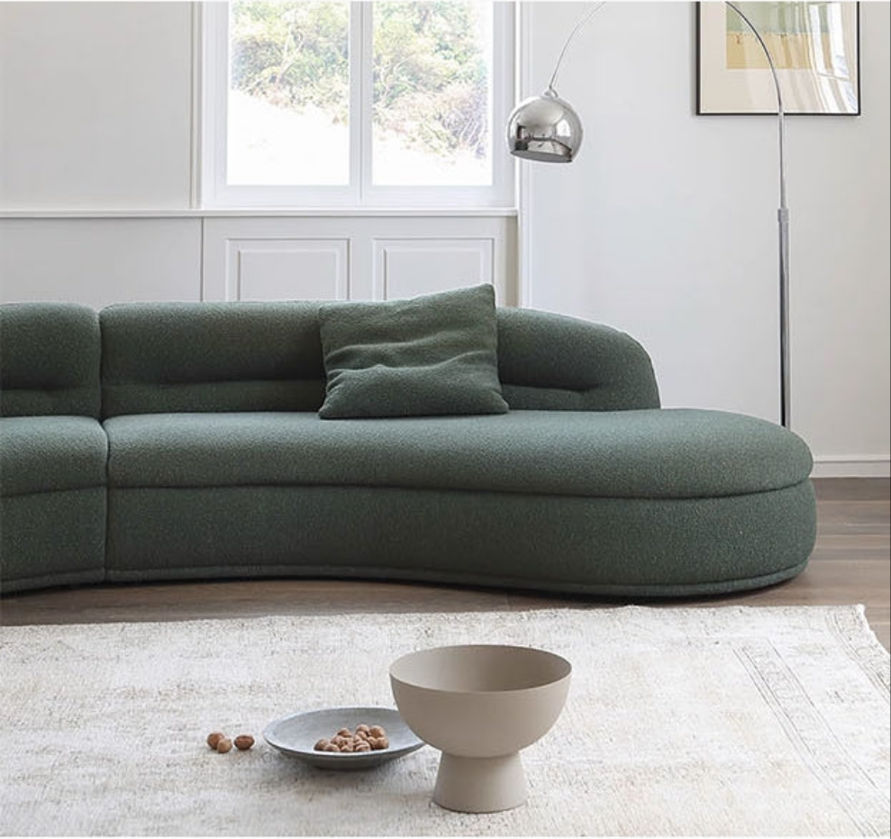 Yannik Four Seater Curved Sofa, Green