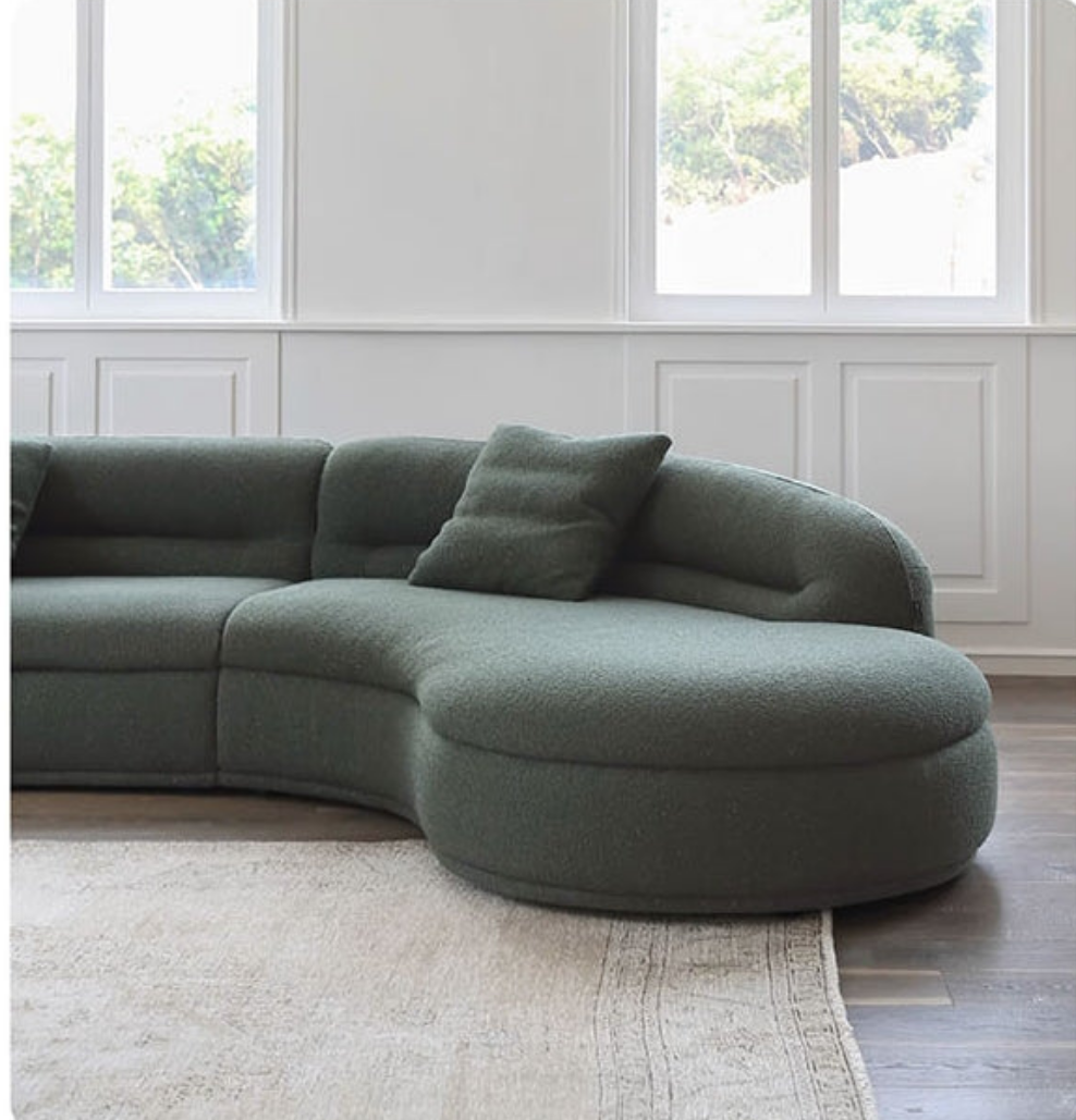 Yannik Four Seater Curved Sofa, Green