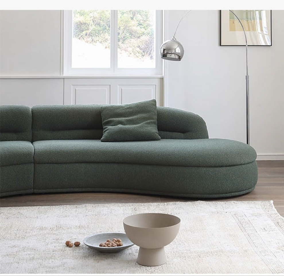 Yannik Four Seater Curved Sofa, Green