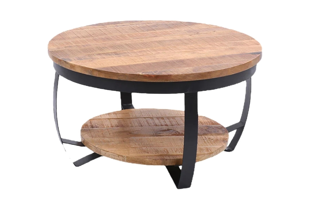 Vera Drum Coffee Table-Natural Mango Wood/Black