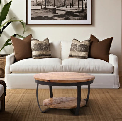 Vera Drum Coffee Table-Natural Mango Wood/Black