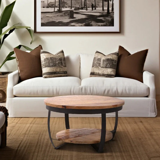 Vera Drum Coffee Table-Natural Mango Wood/Black