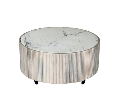 Selene Drum Marble Top Coffee Table-Natural/White