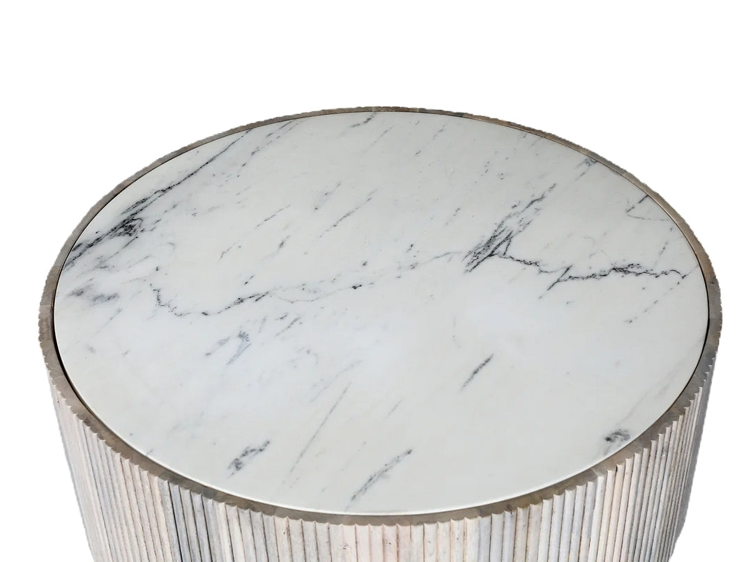 Selene Drum Marble Top Coffee Table-Natural/White