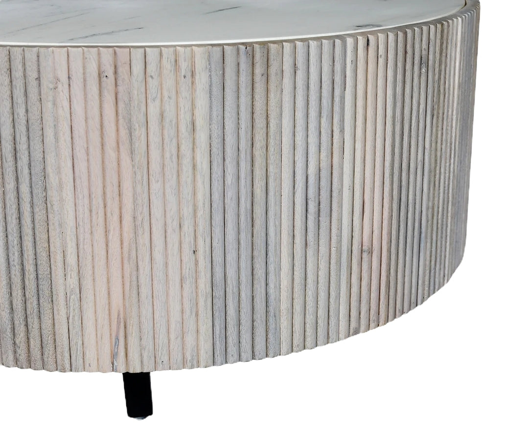 Selene Drum Marble Top Coffee Table-Natural/White