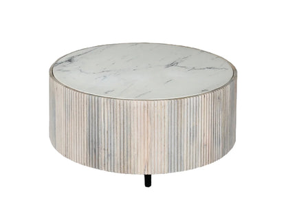 Selene Drum Marble Top Coffee Table-Natural/White
