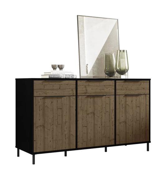 Madrid 3 Door Sideboard Black and Acacia Effect Finish