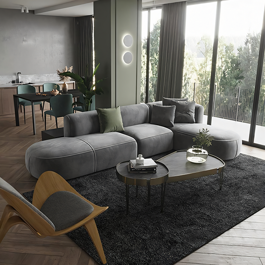 FIN Four Seater Sofa, Four Seater Corner Sofa, Grey Velvet