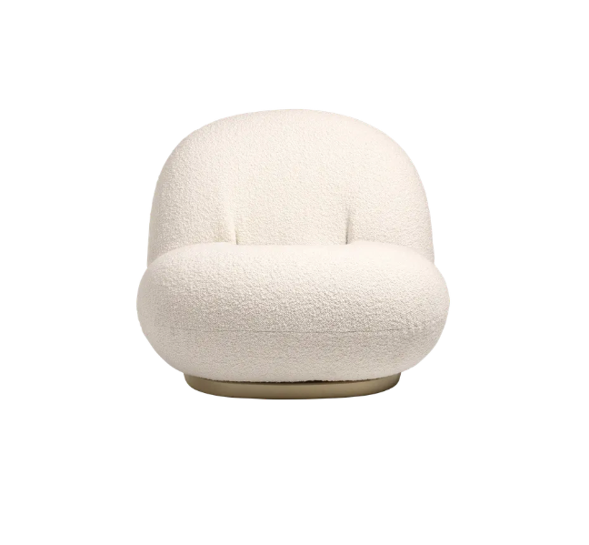 Gubi Pacha Swivel Accent Chair, Boucle With Gold Base