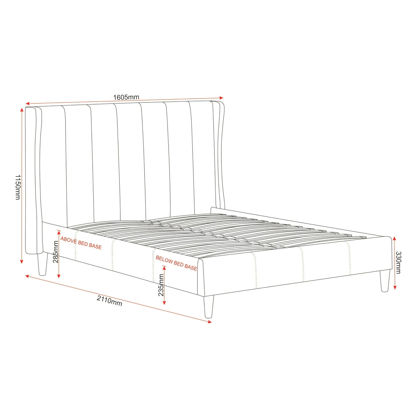 Amelia 4"6 Bed Dark Grey Fabric