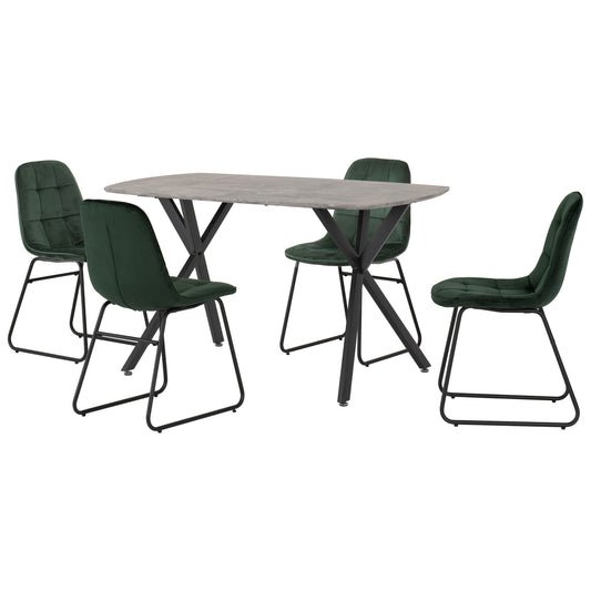 Athens Concrete Effect Rectangular Dining set with Emerald Green  Lukas Chairs