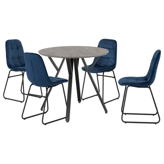 Athens Rectangular concrete effect Dining set with Sapphire Blue Velvet