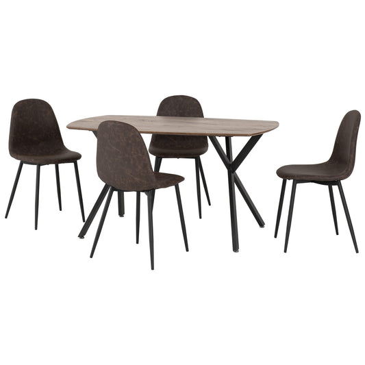 Athens Rectangular Dining Set-Medium Oak Effect/Black/Brown Faux leather