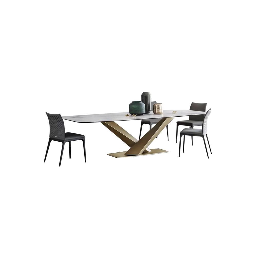 LUCI Dining Table, Marble And Gold Metal