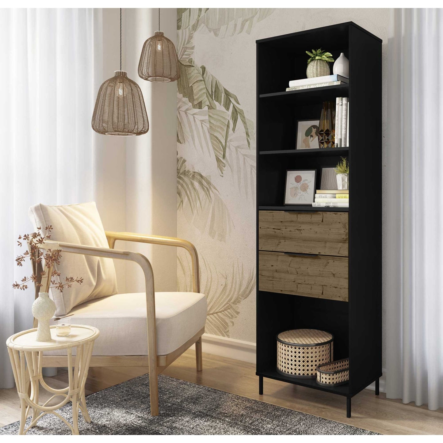 Madrid Bookcase Black/Acacia Effect