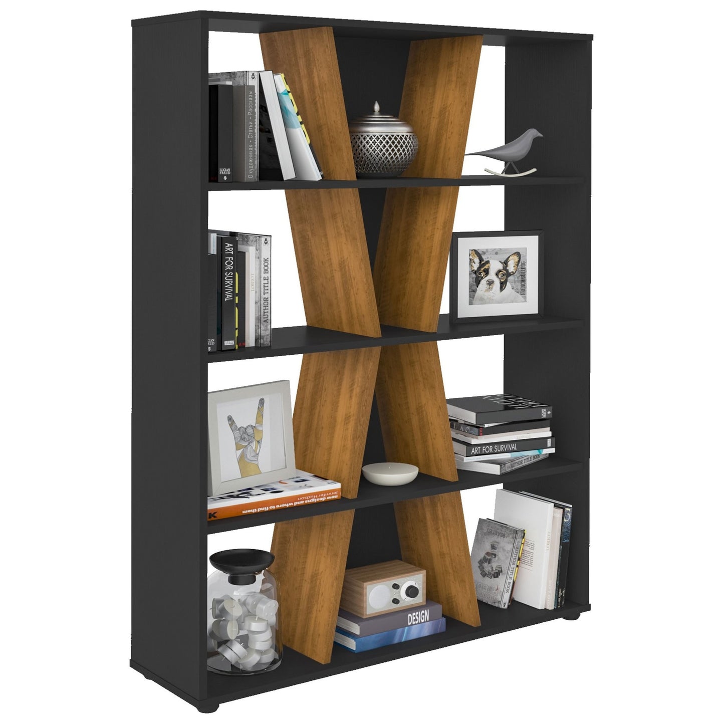 Naples Medium Bookcase  Black/Pine Effect